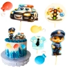 Figurki ozdoby na tort topper policja dziecko baloniki dekoracje urodzinowe zestaw cukrowy 7 sztuk